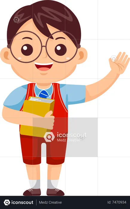 Little Boy waving with Book  Illustration