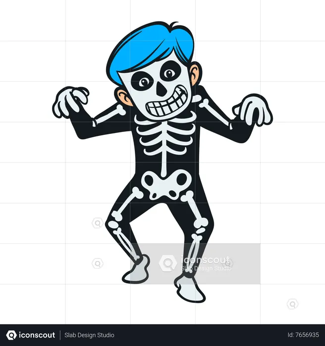 Little boy wearing a skeleton costume  Illustration