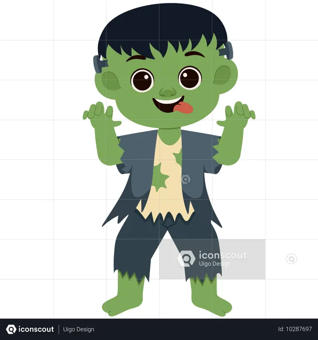 Little boy wearing Frankenstein Costume  Illustration