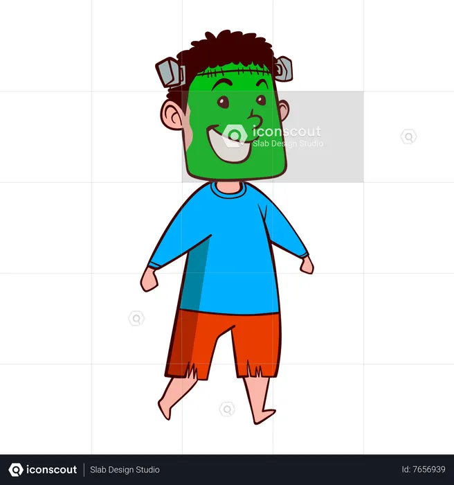 Little boy wearing green monster costume  Illustration