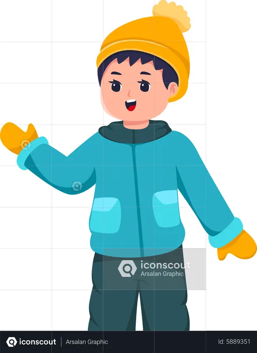 Little Boy Wearing Jacket in Winter Season  Illustration