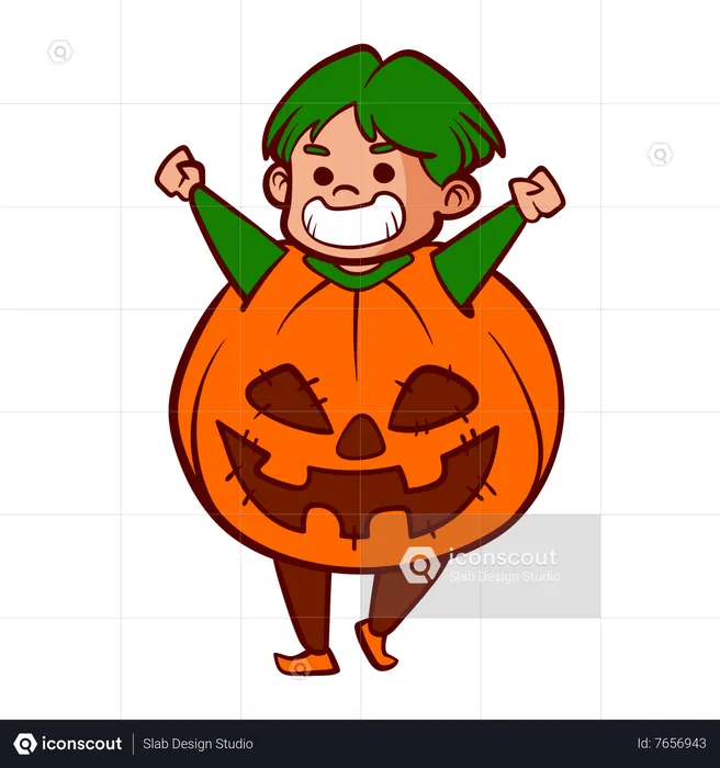 Little boy wearing pumpkin costume  Illustration