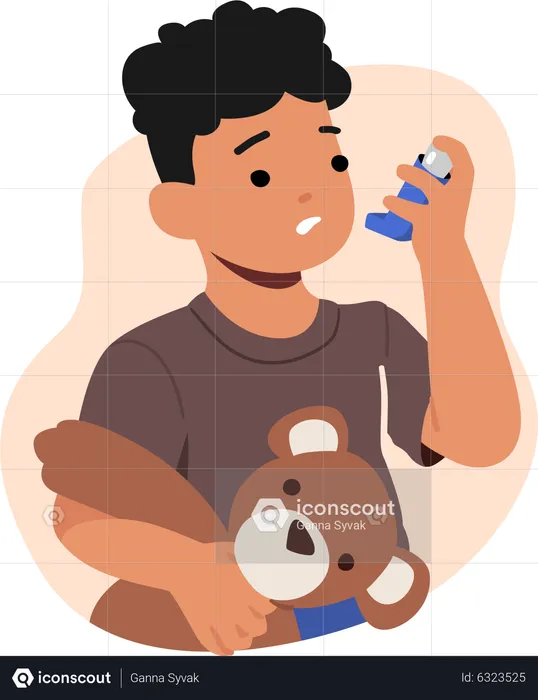 Little boy with asthma  Illustration