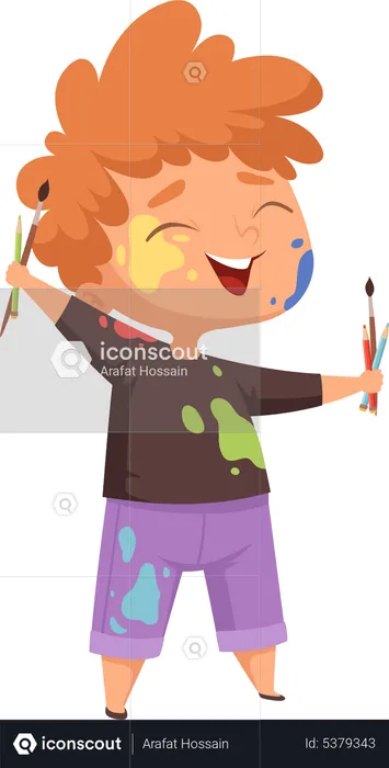 Little boy with drawing brush  Illustration