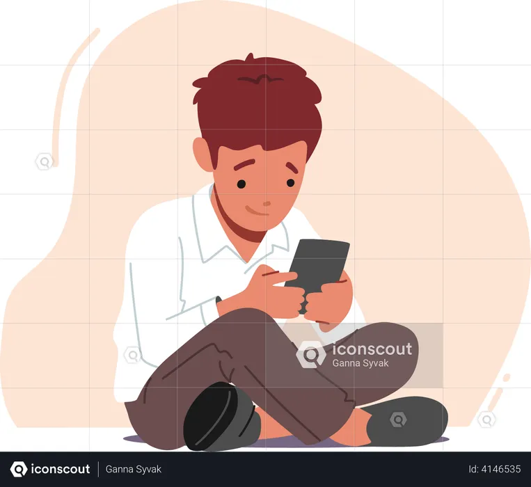 Little Boy with Smartphone in Hands  Illustration