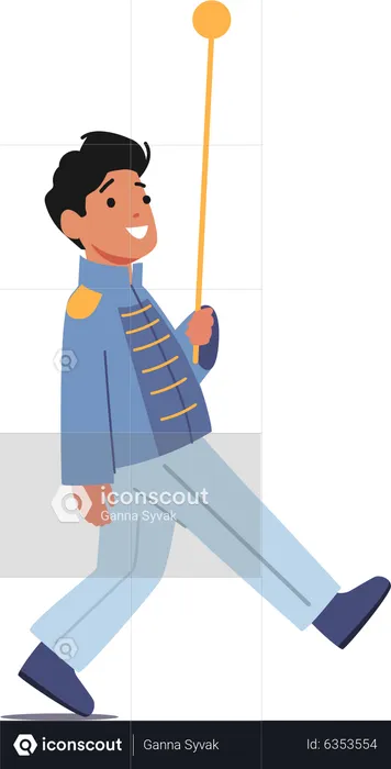 Little boy with stick march  Illustration