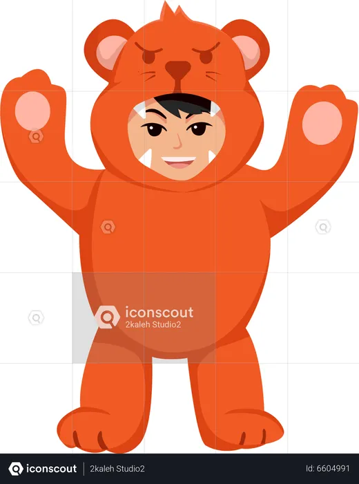 Little Boy with Tiger Costume  Illustration