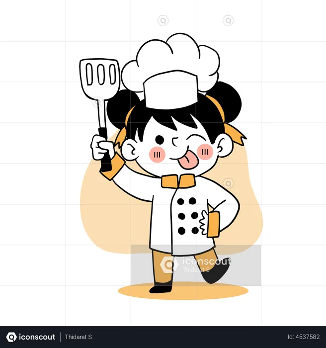 Little chef holding spatula  Illustration