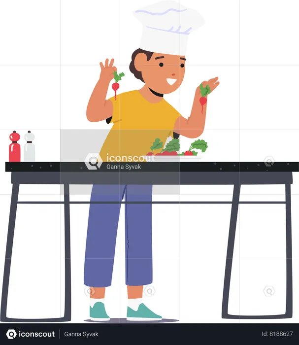 Little Child Cooking Salad  Illustration