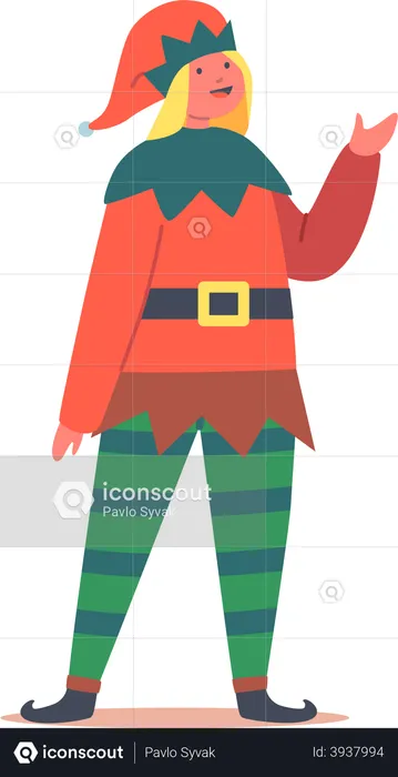 Little Child in Elf Christmas Costume  Illustration