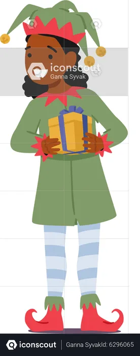 Little Child in Elf Christmas Costume  Illustration