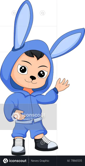 Little child in rabbit costume and saying hello  Illustration