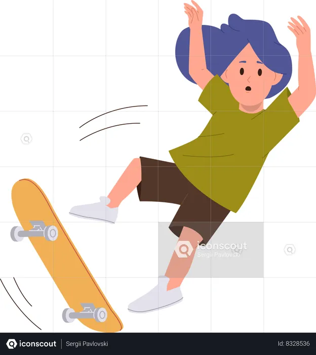 Little child screaming falling down from skateboard  Illustration