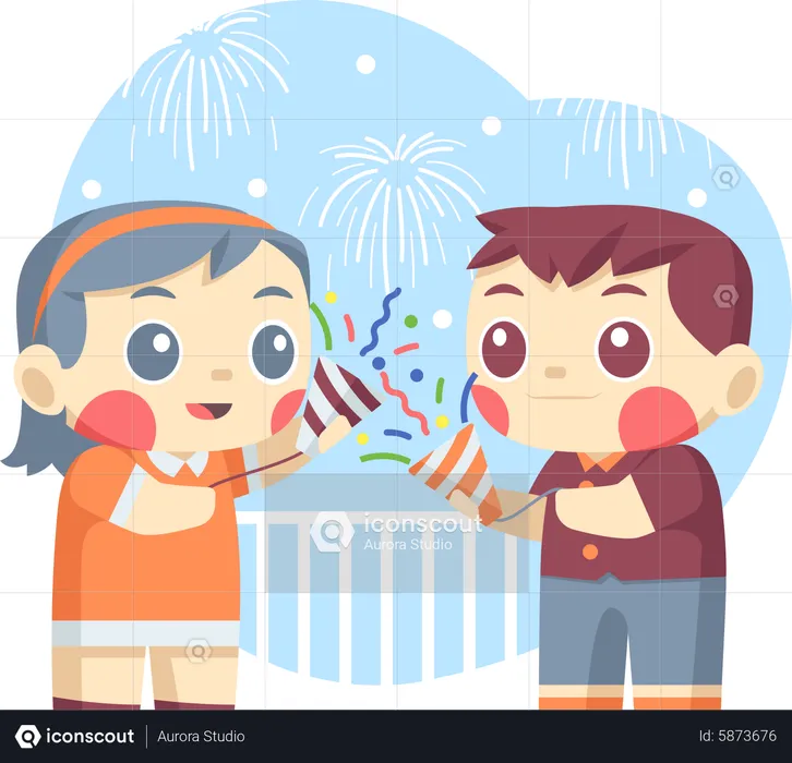 Little Childs Celebrate New Year party  Illustration