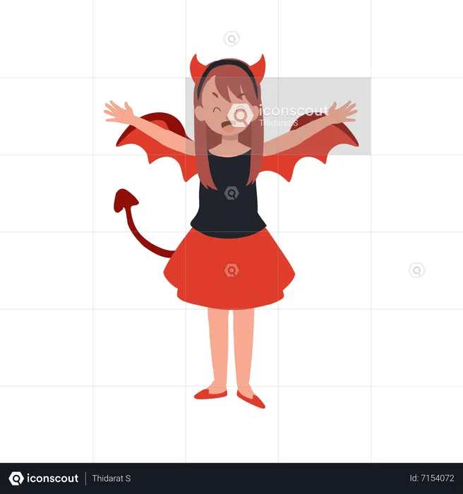 Little cute girl in halloween costumes as red devil  Illustration