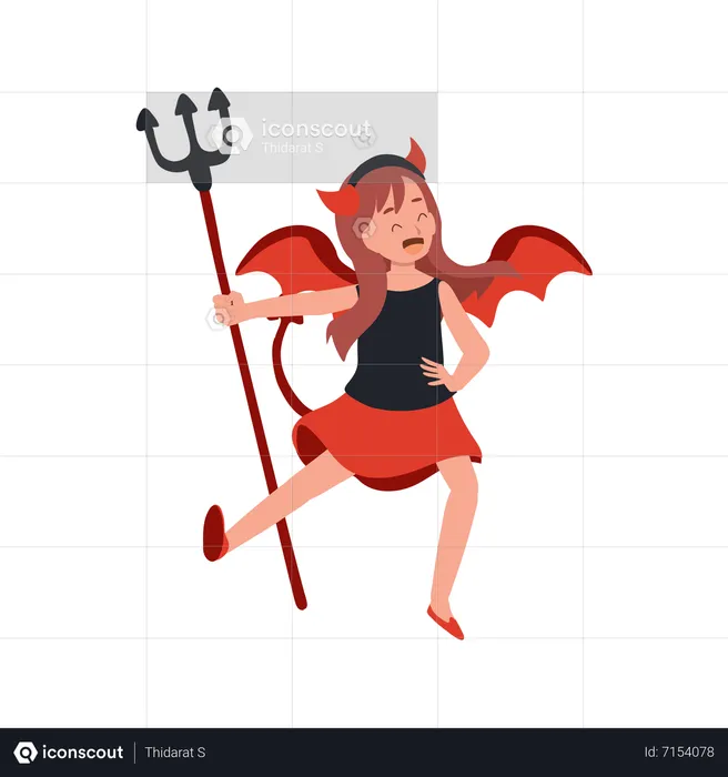 Little cute woman in halloween costumes as red devil  Illustration