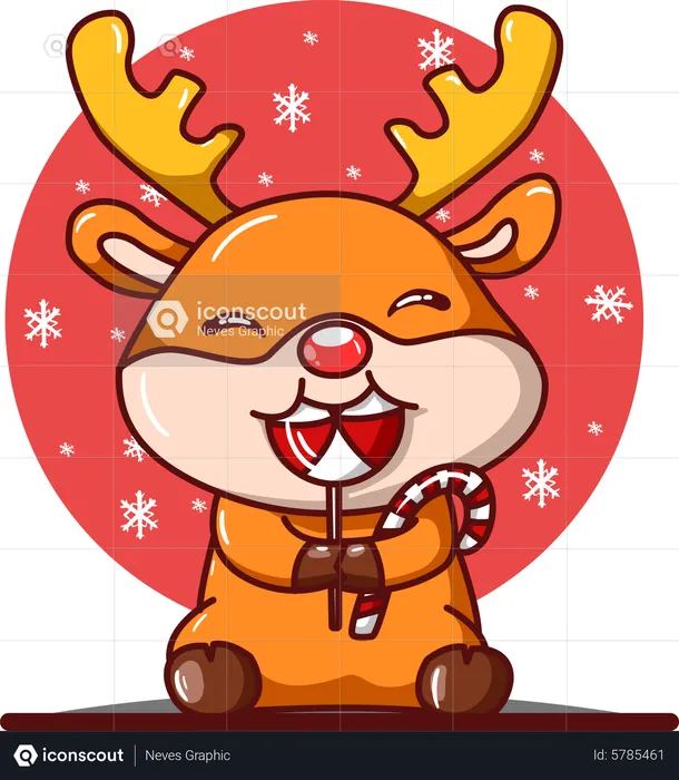Little deer eating Christmas candy  Illustration