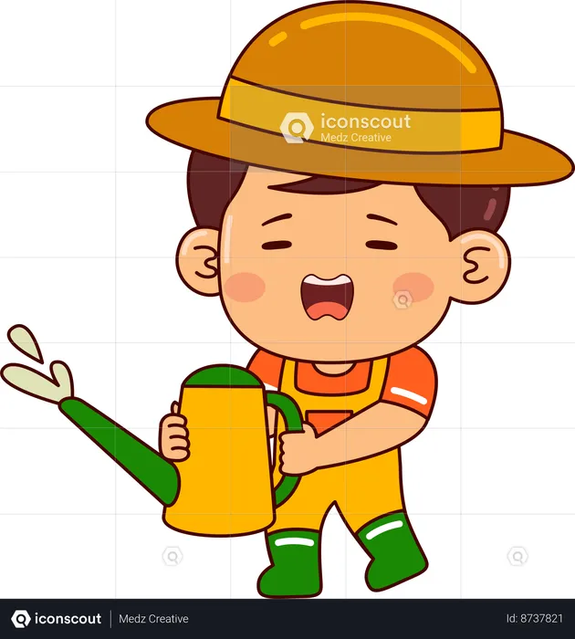 Little farmer boy holding water can  Illustration
