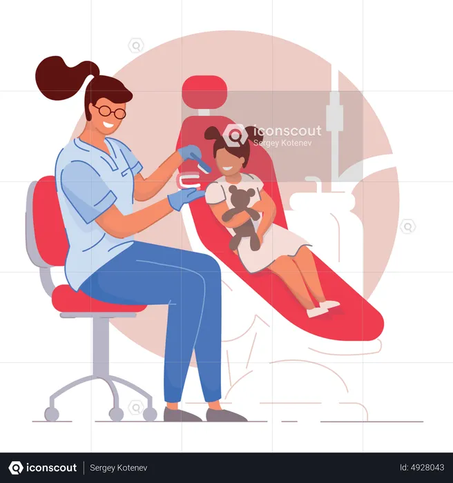 Little Girl At Dentist Office  Illustration