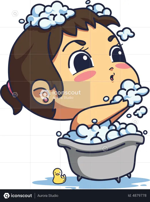 Little girl bathing in bathtub  Illustration