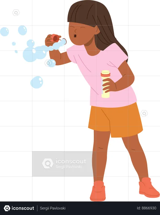 Little girl blowing soap bubble  Illustration