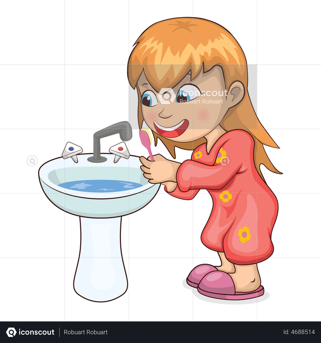 Best Premium Little girl brushing teeth Illustration download in PNG ...