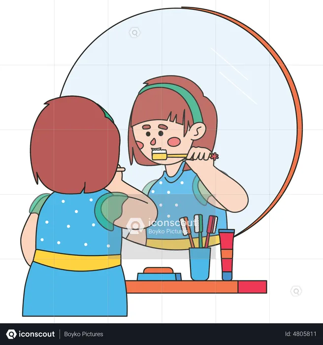 Little girl brushing teeth  Illustration