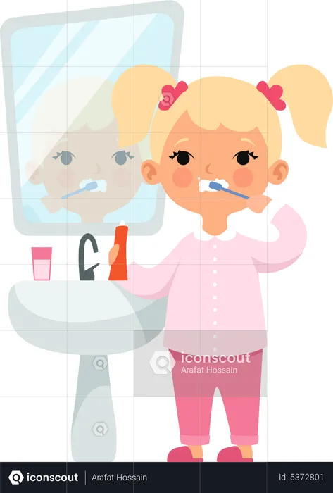 Little girl brushing teeth  Illustration