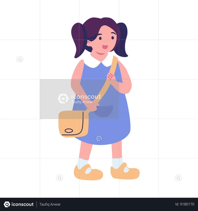 Little Girl Carrying Bag  Illustration