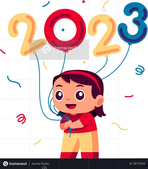 Little girl celebrate New Year 2023  Illustration