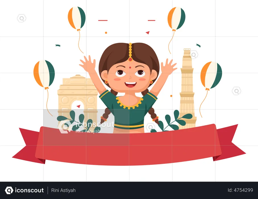 Little girl celebrating Happy Indian Independence Day  Illustration