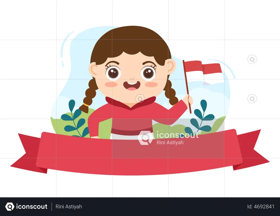 Little Girl celebrating Indonesia Independence Day  Illustration