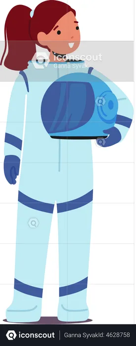 Little Girl Character in Space Suit and Helmet  Illustration