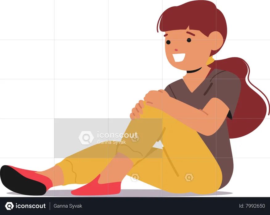 Little Girl Character Sitting On The Floor  Illustration