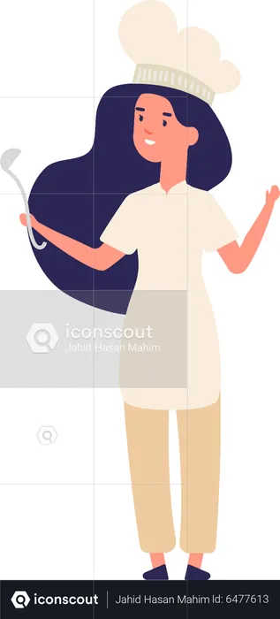 Little girl chef holding ladle  Illustration