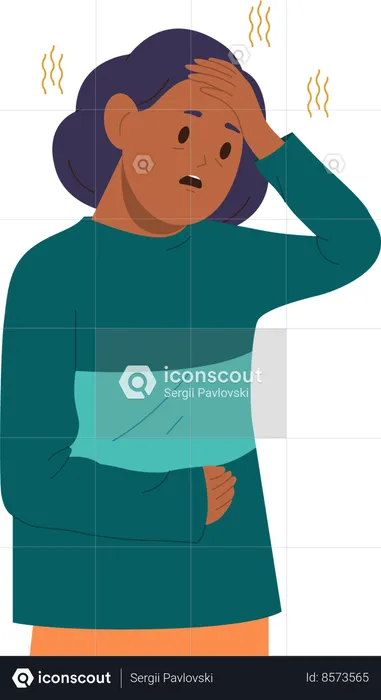 Little girl child feeling unwell touching forehead and stomach  Illustration