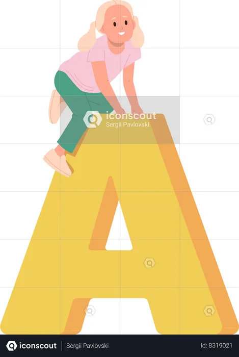 Little girl climbing huge A letter  Illustration