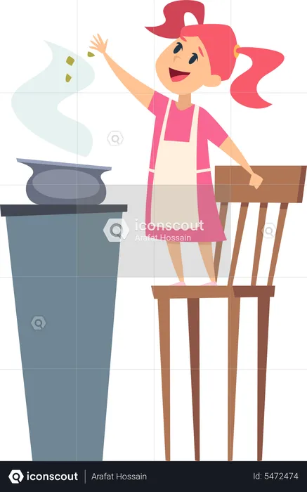 Little girl cooking food  Illustration