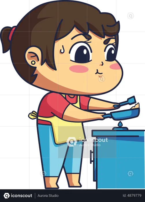 Little girl cooking on stove  Illustration