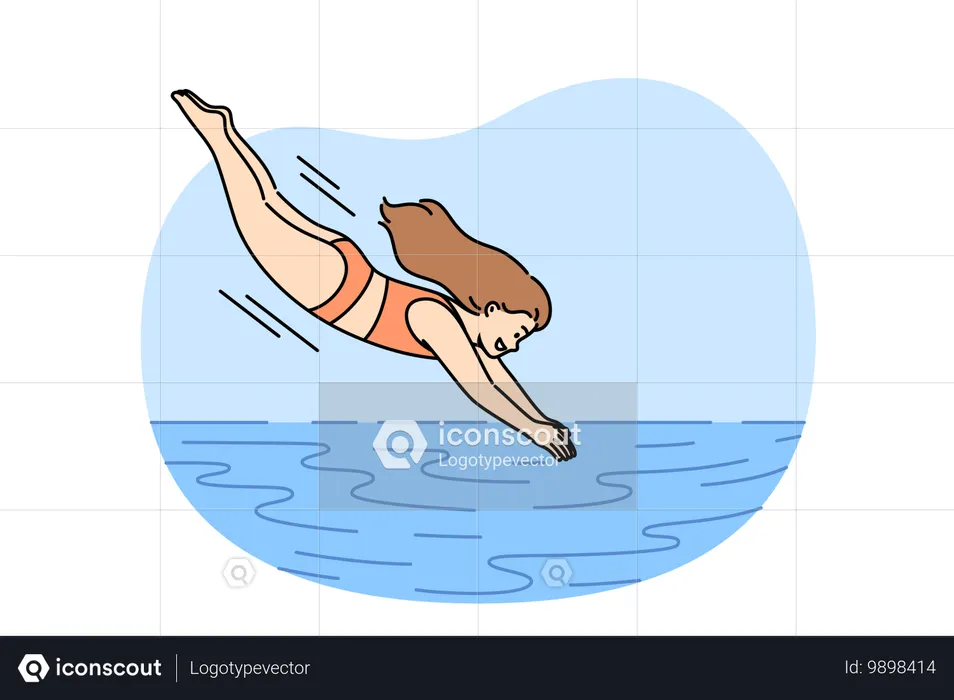 Little girl dives into pool to swim in water or enjoy swim in sea to cool off from hot sun  Illustration