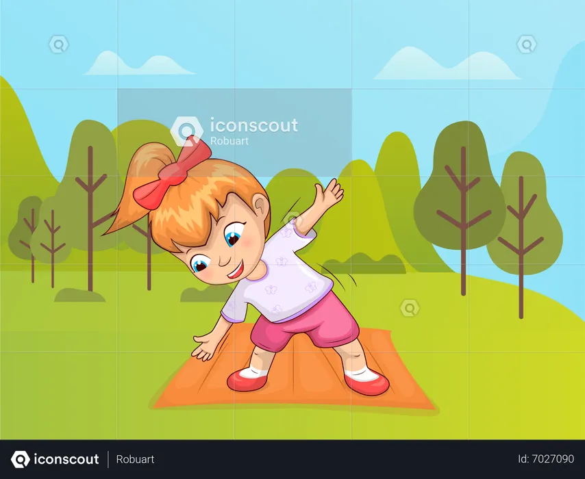 Little girl doing exercise  in park  Illustration