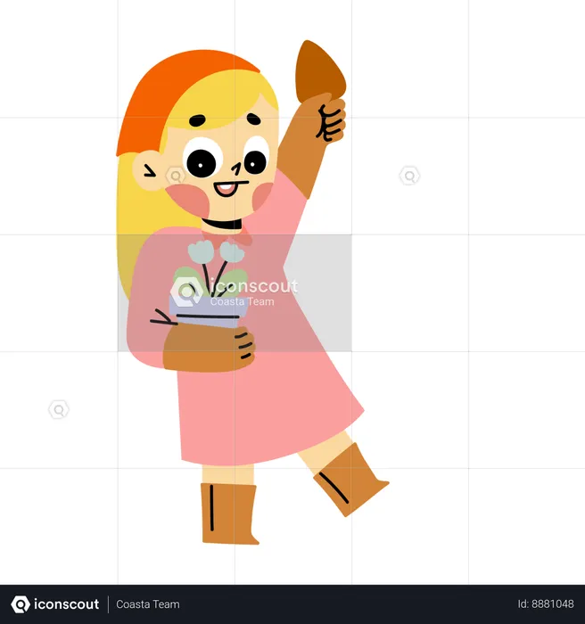 Little girl doing gardening work  Illustration