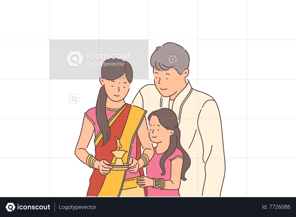 Little girl doing spiritual activity with parents  Illustration