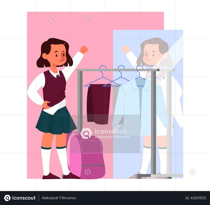 Little girl dressing up to go to school  Illustration