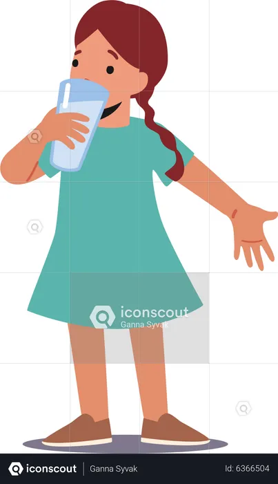 Little girl drinking water to stay hydrated  Illustration