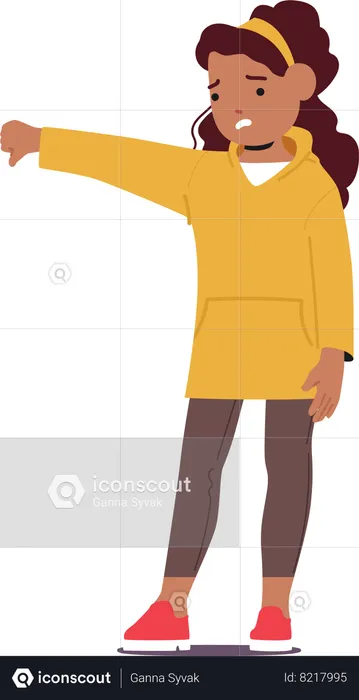 Little Girl Expressing Disapproval With Thumbs Down Gesture  Illustration