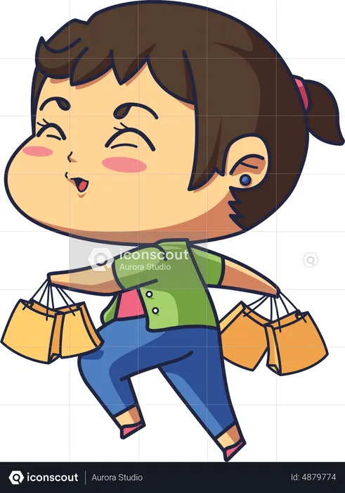 Little girl happy after shopping  Illustration