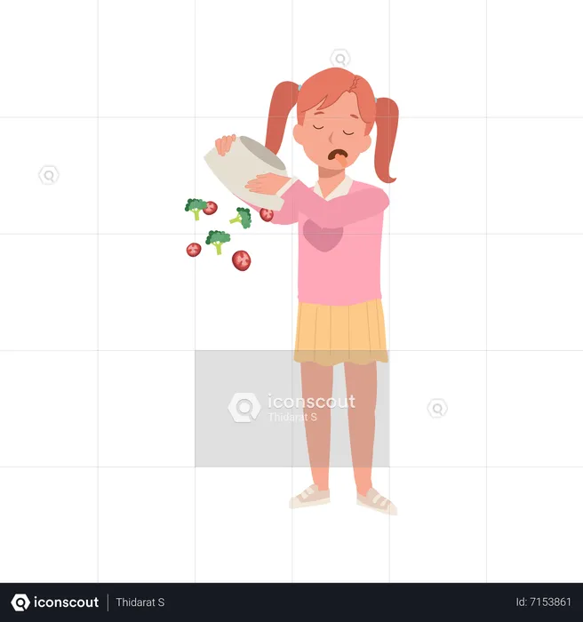 Little girl hate vegetable salad  Illustration