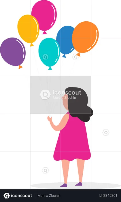 Little girl holding balloon in her hand  Illustration