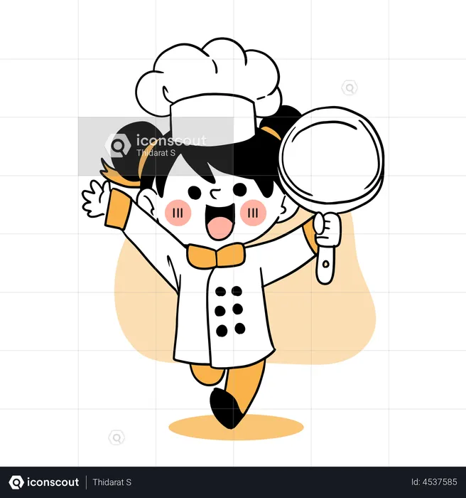 Little girl holding cooking pan  Illustration
